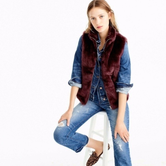 J. Crew Jackets & Blazers - J.Crew Burgundy Faux Fur Vest